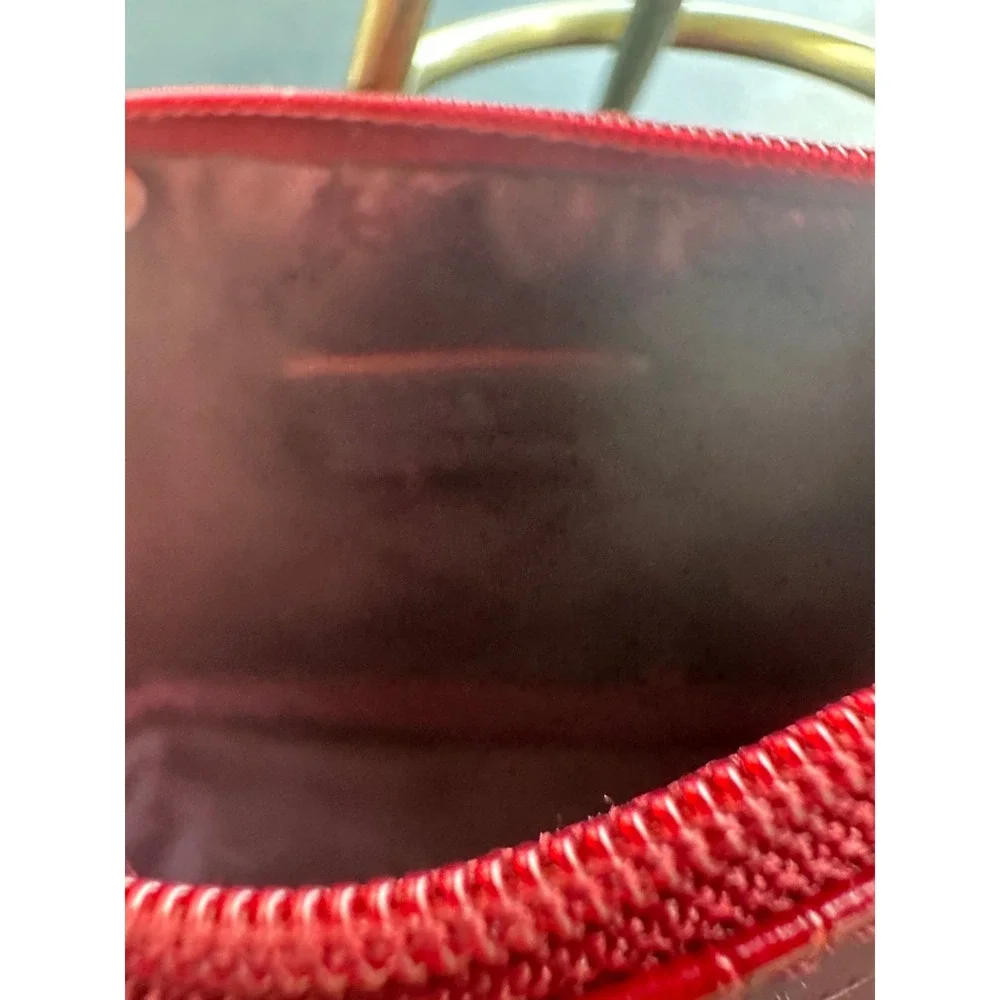 Etienne Aigner Red Croc Embossed Small Cosmetic Pouch Zip Clutch bag EUC